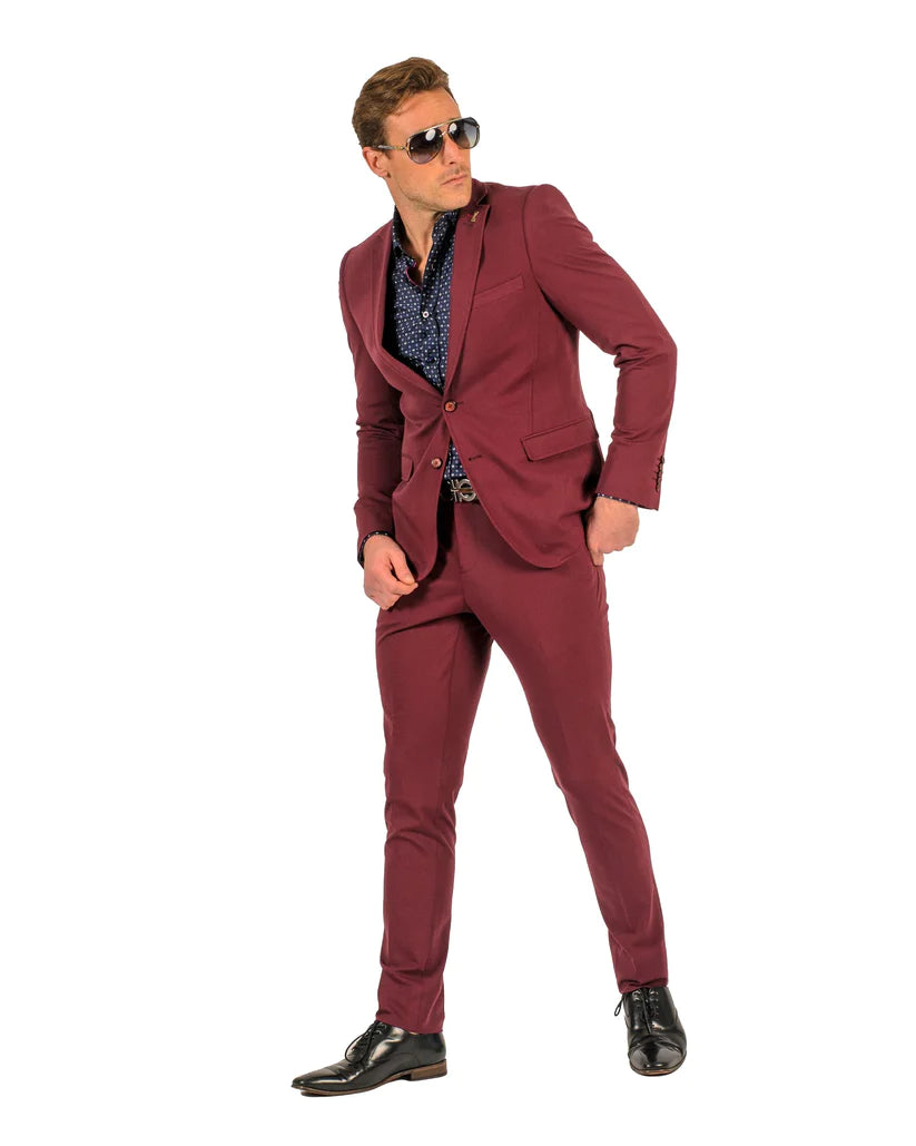 Stretch Fabric - "Burgundy" Light Weight Suit - Slim Fitted Suit "Style #"