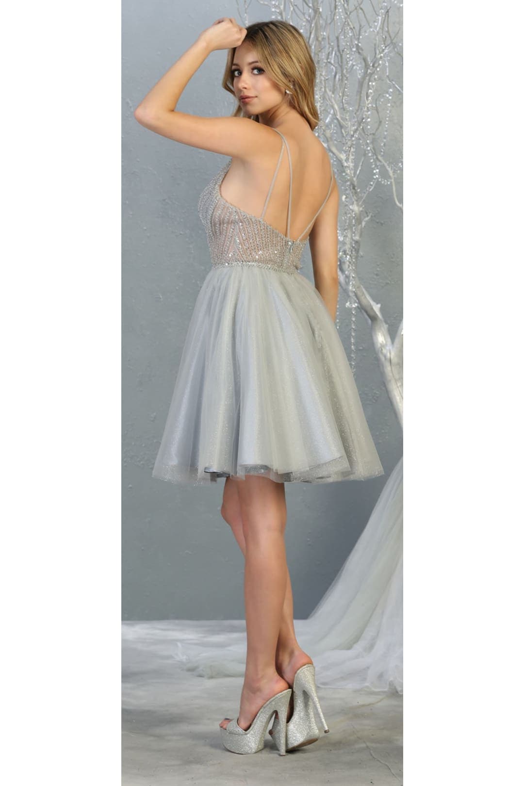 Quince Dama Dresses - Short Quinceanera Dresses in Color Silver - 6