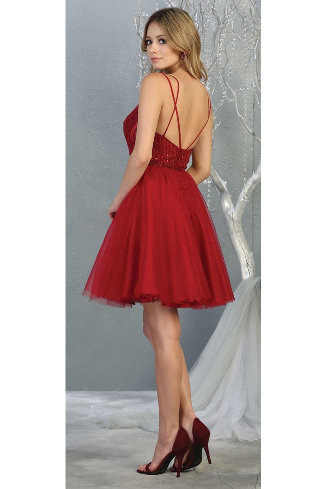 Quince Dama Dresses - Short Quinceanera Dresses in Color Burgundy - 6