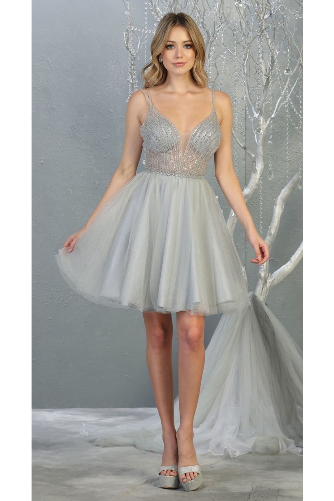 Quince Dama Dresses - Short Quinceanera Dresses in Color Silver - 6