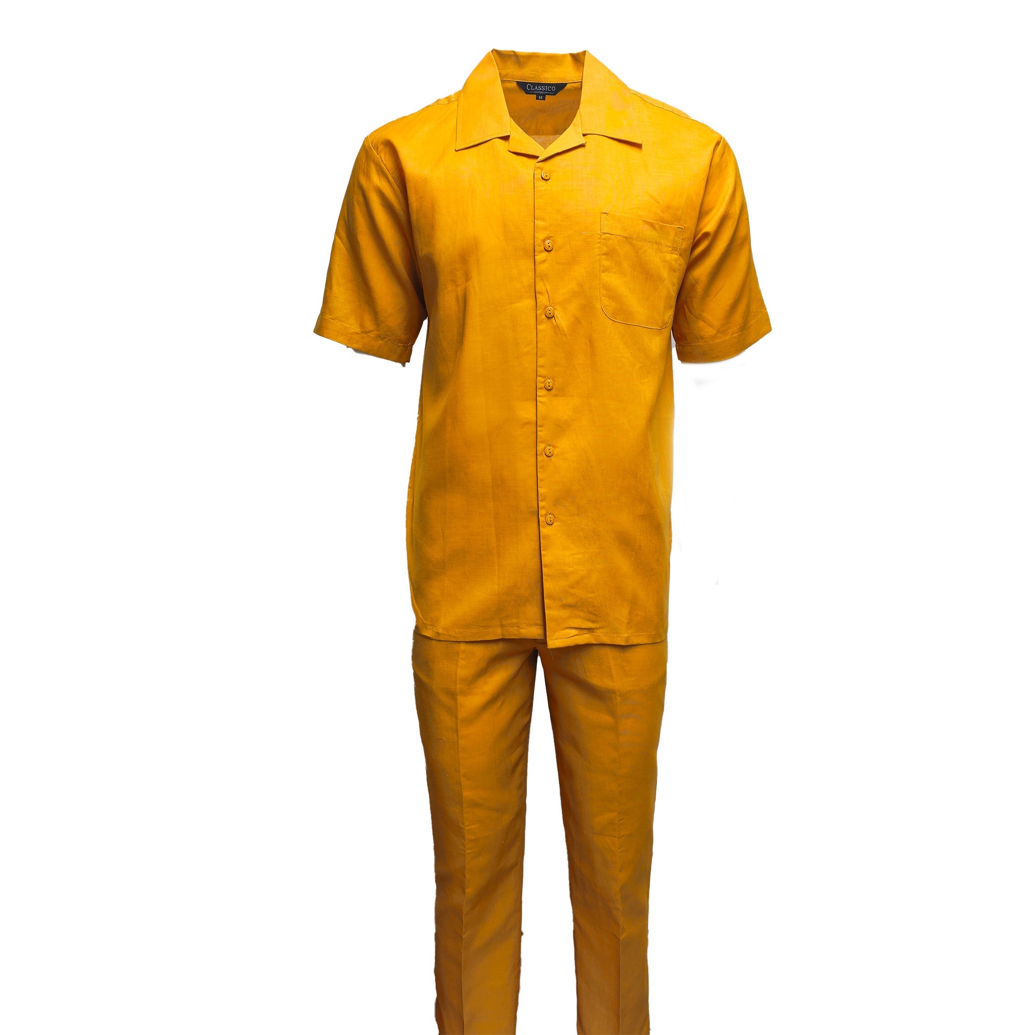 Mens Mustard Linen Shirt and Pants Casual Outfit Set - Small