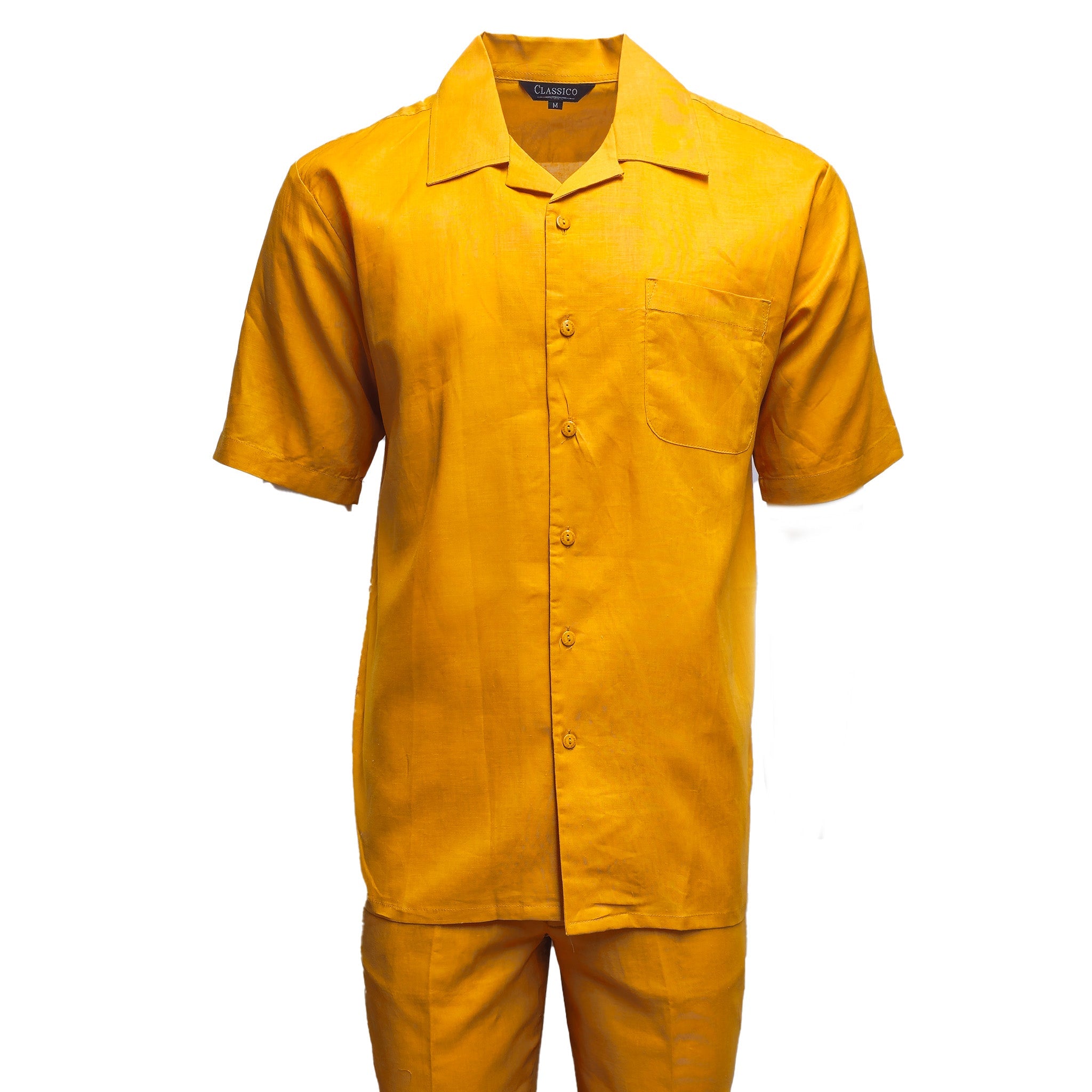 Mens Mustard Linen Shirt and Pants Casual Outfit Set - Small