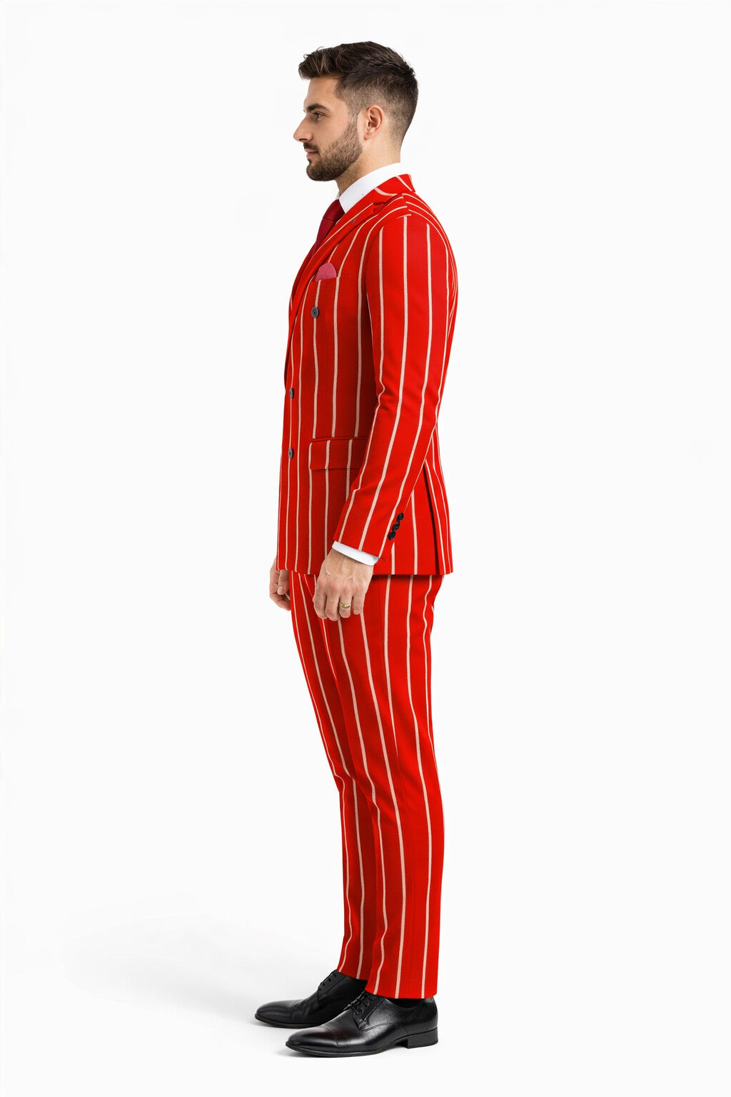 Burgundy Pinstripe Suit - Mens 1920s Gangster Pinstripe Suit - Lapel Chalk Pinstripe Red