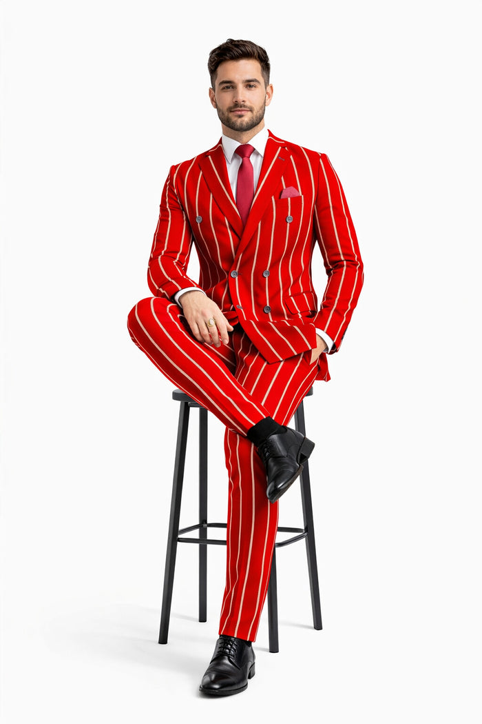 Burgundy Pinstripe Suit - Mens 1920s Gangster Pinstripe Suit - Lapel Chalk Pinstripe Red