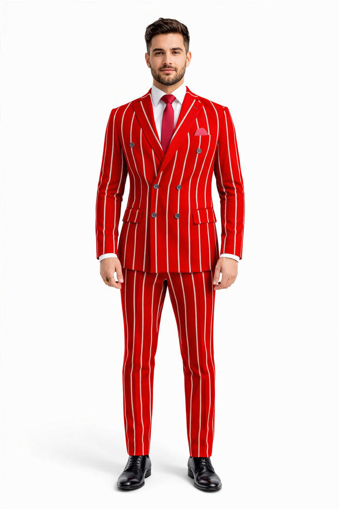 Burgundy Pinstripe Suit - Mens 1920s Gangster Pinstripe Suit - Lapel Chalk Pinstripe Red