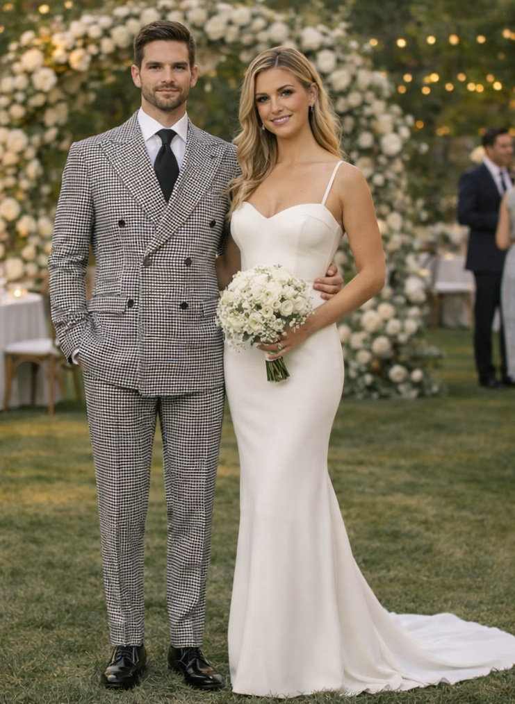 Houndstooth Double Breasted Suit - Wool Fabric Black and White Patterned Checkered Suit-New Designer Collection - 38 Short Jacket+32 Waist Adjustable 28to34)(Height: 5 4 to5 7 )(Neck  15-16.5)S-M)