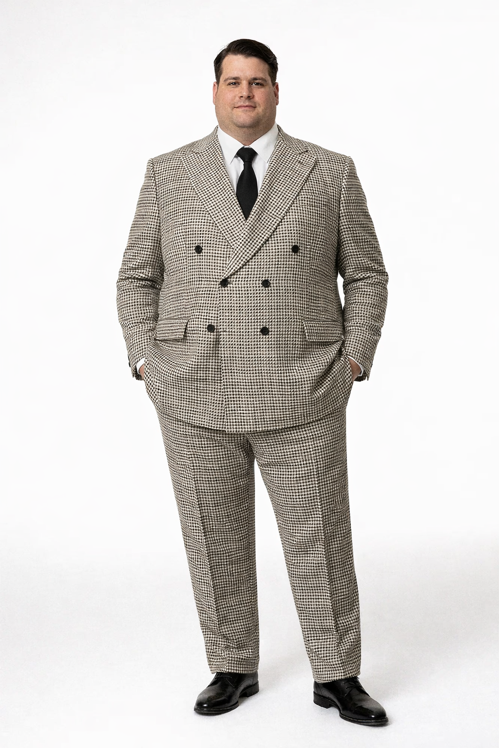 Houndstooth Double Breasted Suit - Wool Fabric Black and White Patterned Checkered Suit-New Designer Collection - 38 Short Jacket+32 Waist Adjustable 28to34)(Height: 5 4 to5 7 )(Neck  15-16.5)S-M)