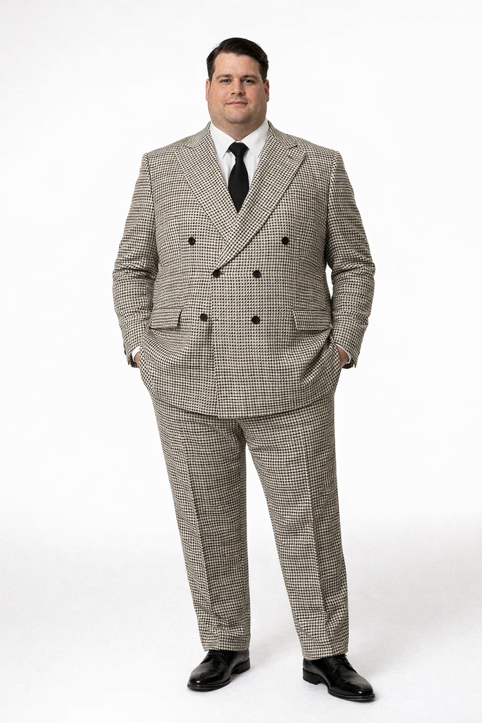 Houndstooth Double Breasted Suit - Wool Fabric Black and White Patterned Checkered Suit-New Designer Collection