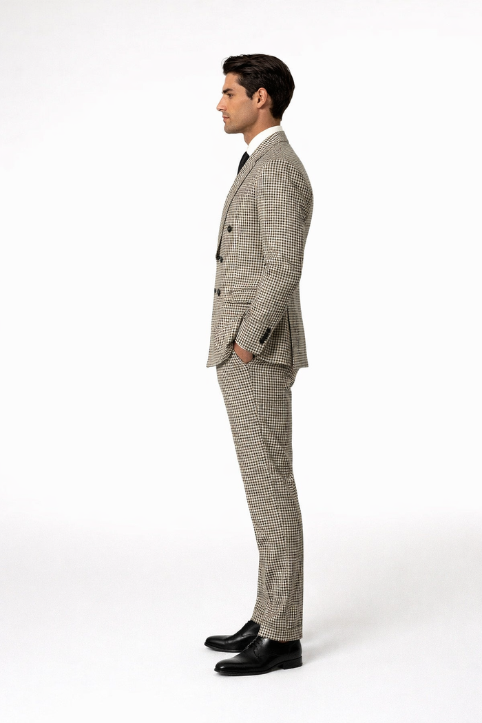 Houndstooth Double Breasted Suit - Wool Fabric Black and White Patterned Checkered Suit-New Designer Collection