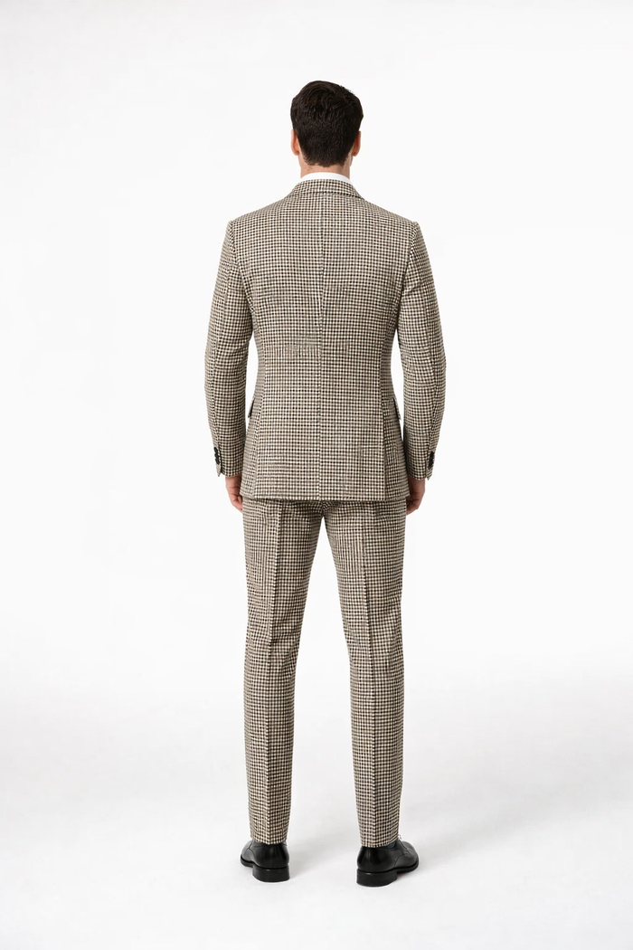 Houndstooth Double Breasted Suit - Wool Fabric Black and White Patterned Checkered Suit-New Designer Collection