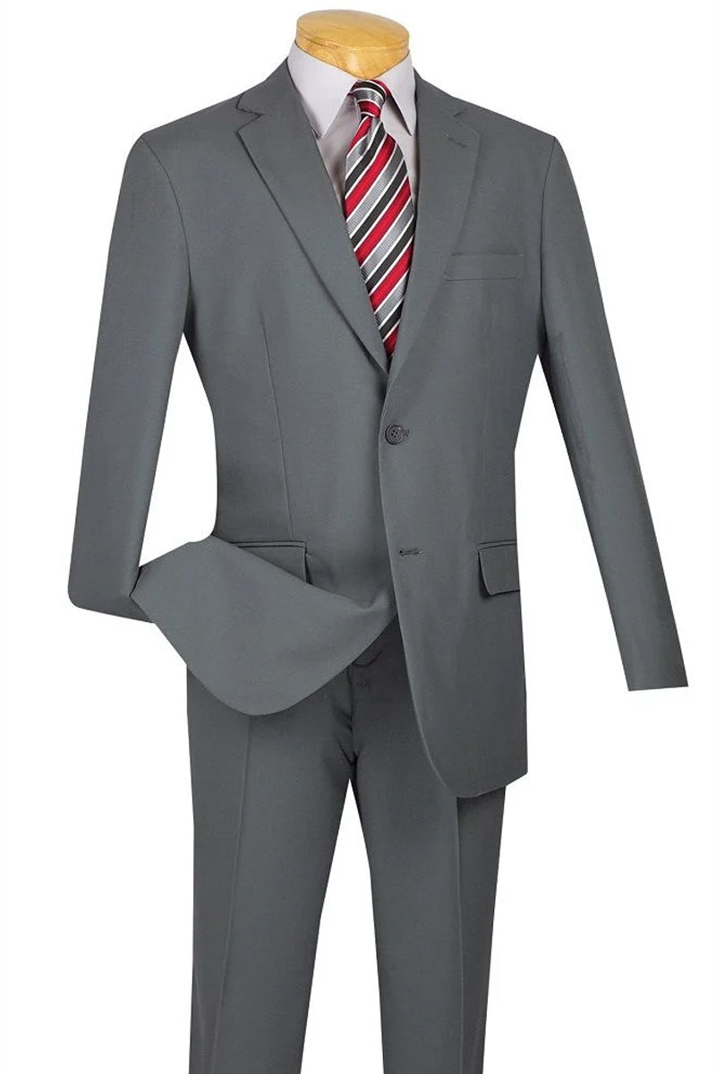 "Modern Fit Two Button Poplin Suit for Men - Light Grey" - 34 Regular