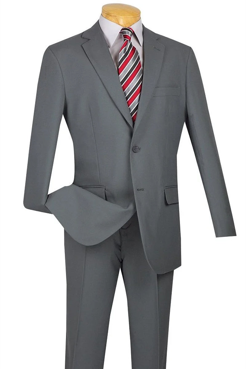 "Modern Fit Two Button Poplin Suit for Men - Light Grey"