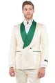 Emerald Green & Ivory Men's Slim Fit Paisley Tuxedo - Double Breasted Smoking Jacket for Prom & Wedding