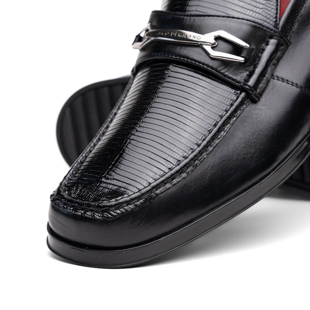 Marco Di Milano Black Hugo Lizard & Calfskin Bit Loafers - 6
