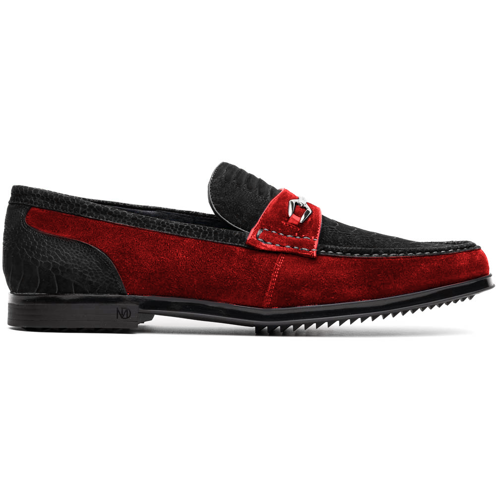 Marco Di Milano Black-Red Hugo Sueded Ostrich Leg Bit Loafers - 8