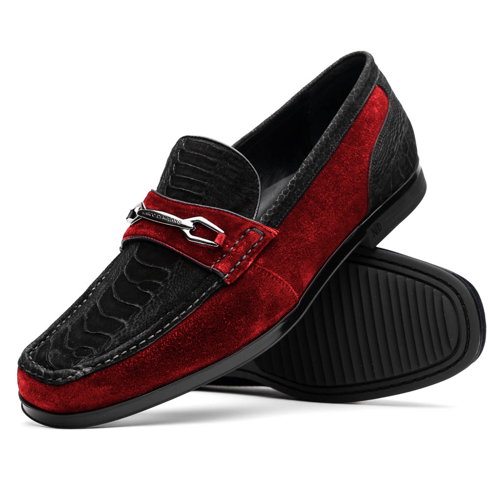 Marco Di Milano Black-Red Hugo Sueded Ostrich Leg Bit Loafers - 8