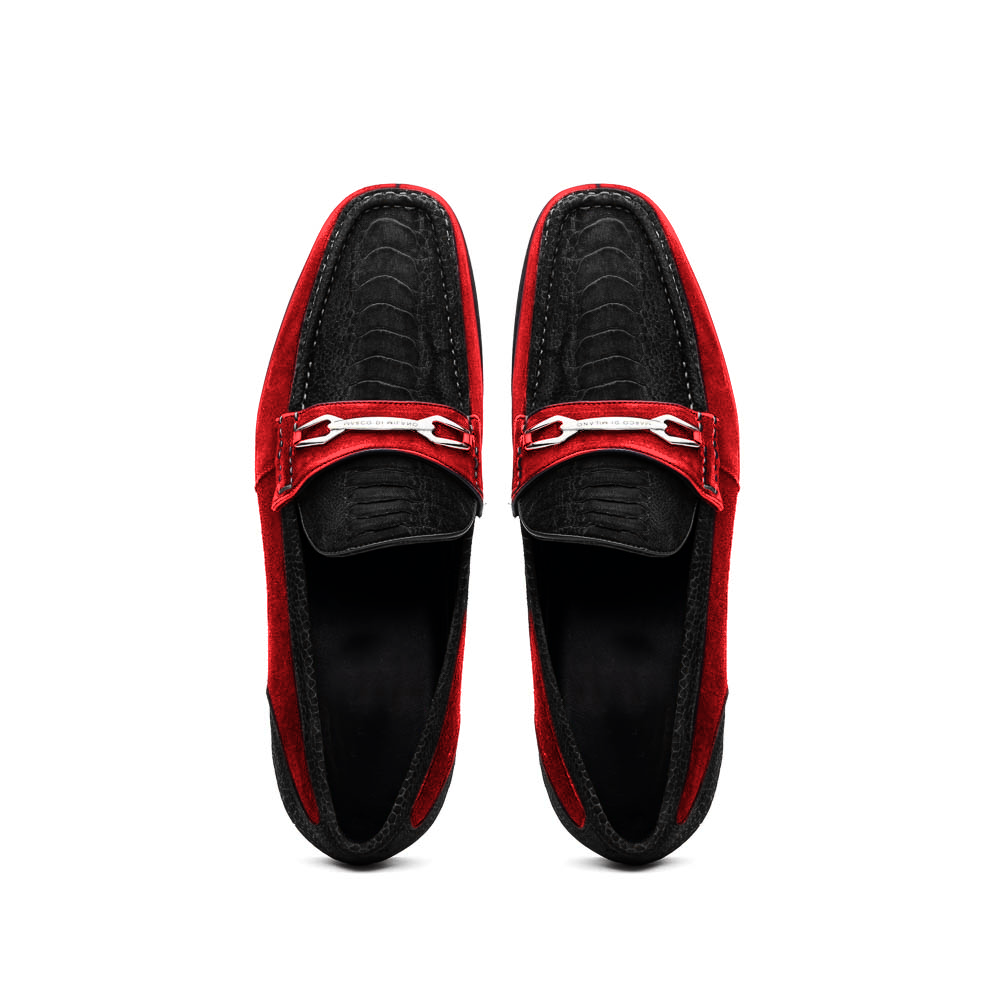 Marco Di Milano Black-Red Hugo Sueded Ostrich Leg Bit Loafers - 8