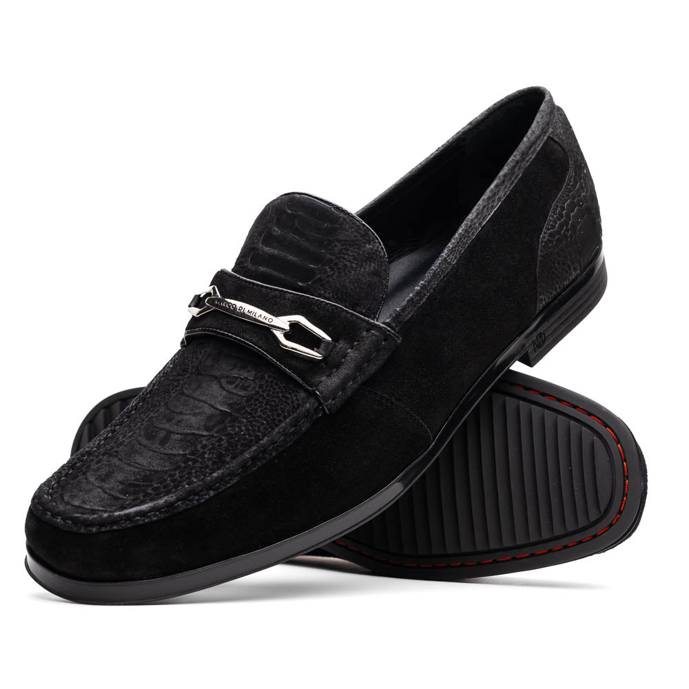 Marco Di Milano Black-Black Hugo Sueded Ostrich Leg Bit Loafers - 8