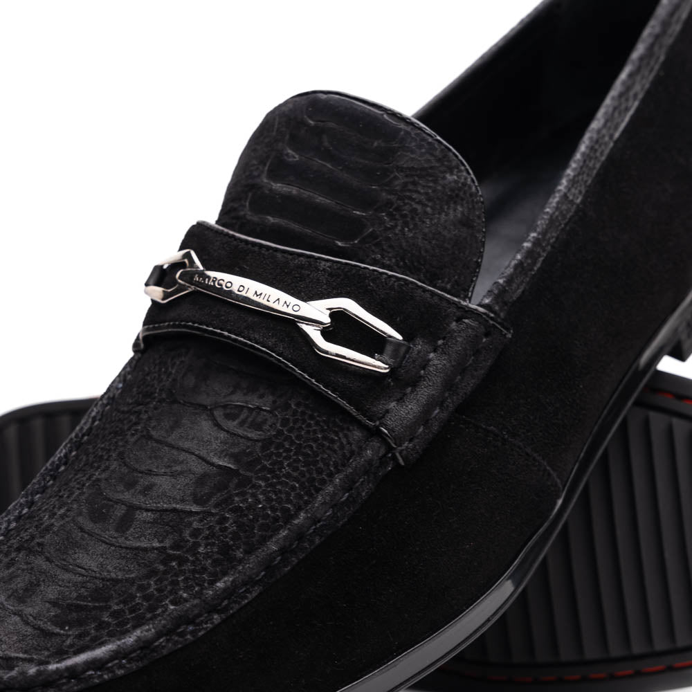 Marco Di Milano Black-Black Hugo Sueded Ostrich Leg Bit Loafers - 8