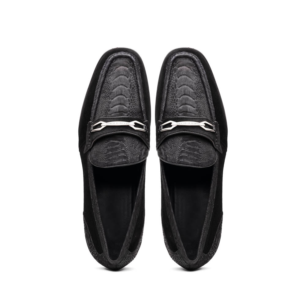 Marco Di Milano Black-Black Hugo Sueded Ostrich Leg Bit Loafers - 8