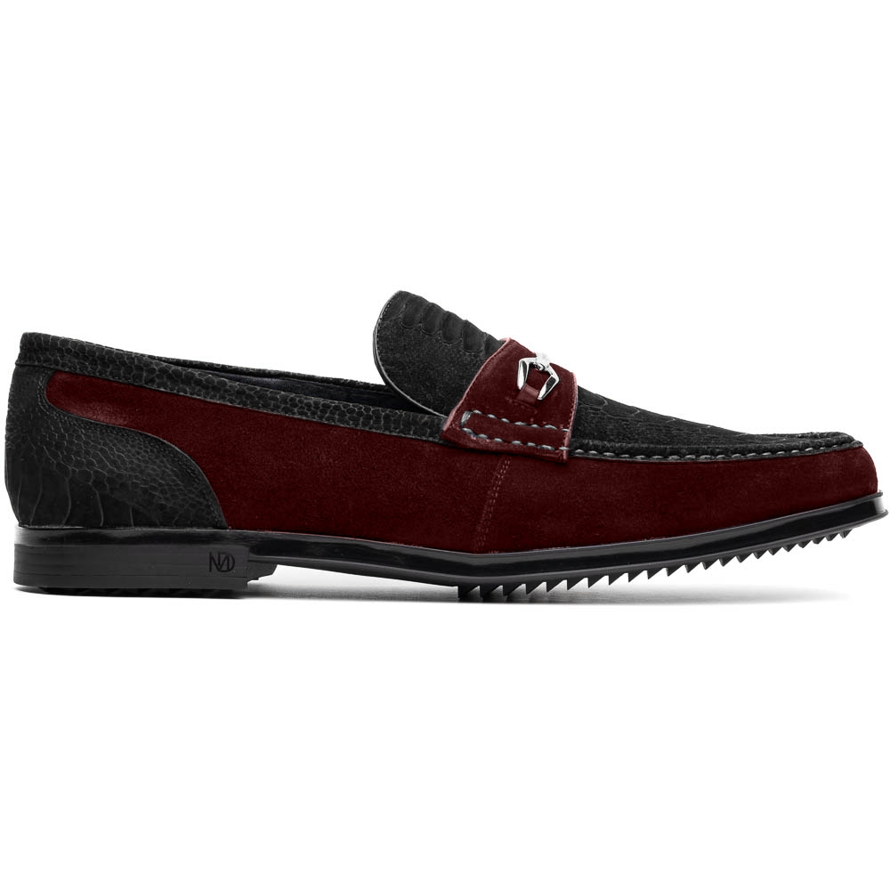 Marco Di Milano Black-Wine Hugo Sueded Ostrich Leg Bit Loafers - 8