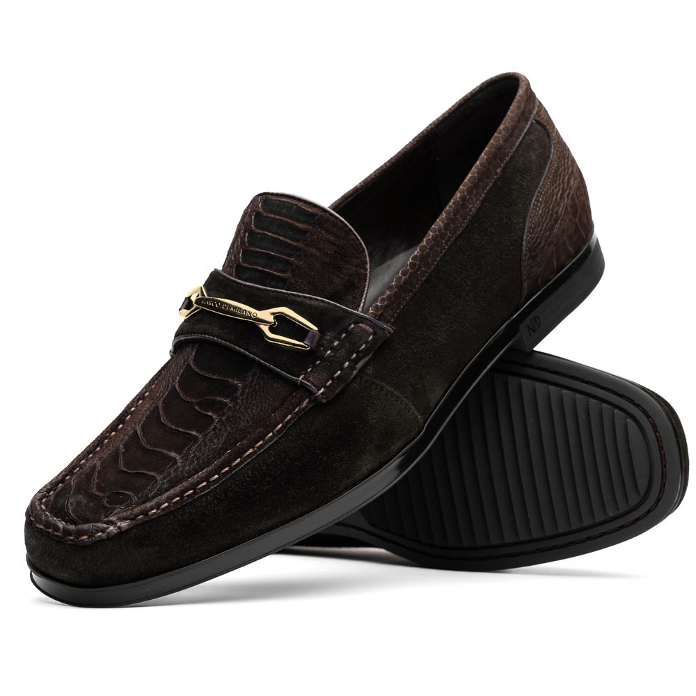 Marco Di Milano Brown Hugo Sueded Ostrich Leg Bit Loafers - 8
