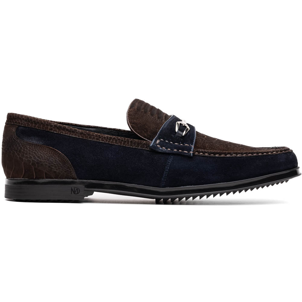 Marco Di Milano Brown-Navy Hugo Sueded Ostrich Leg Bit Loafers - 8