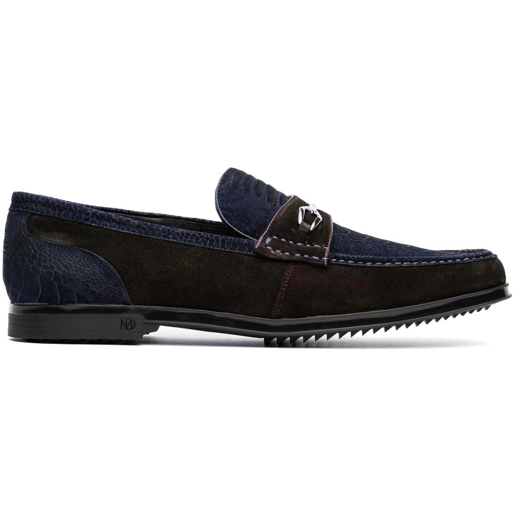 Marco Di Milano Navy-Brown Hugo Sueded Ostrich Leg Bit Loafers - 8