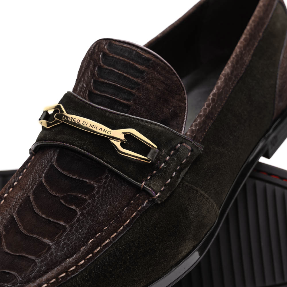 Marco Di Milano Brown Hugo Sueded Ostrich Leg Bit Loafers - 8