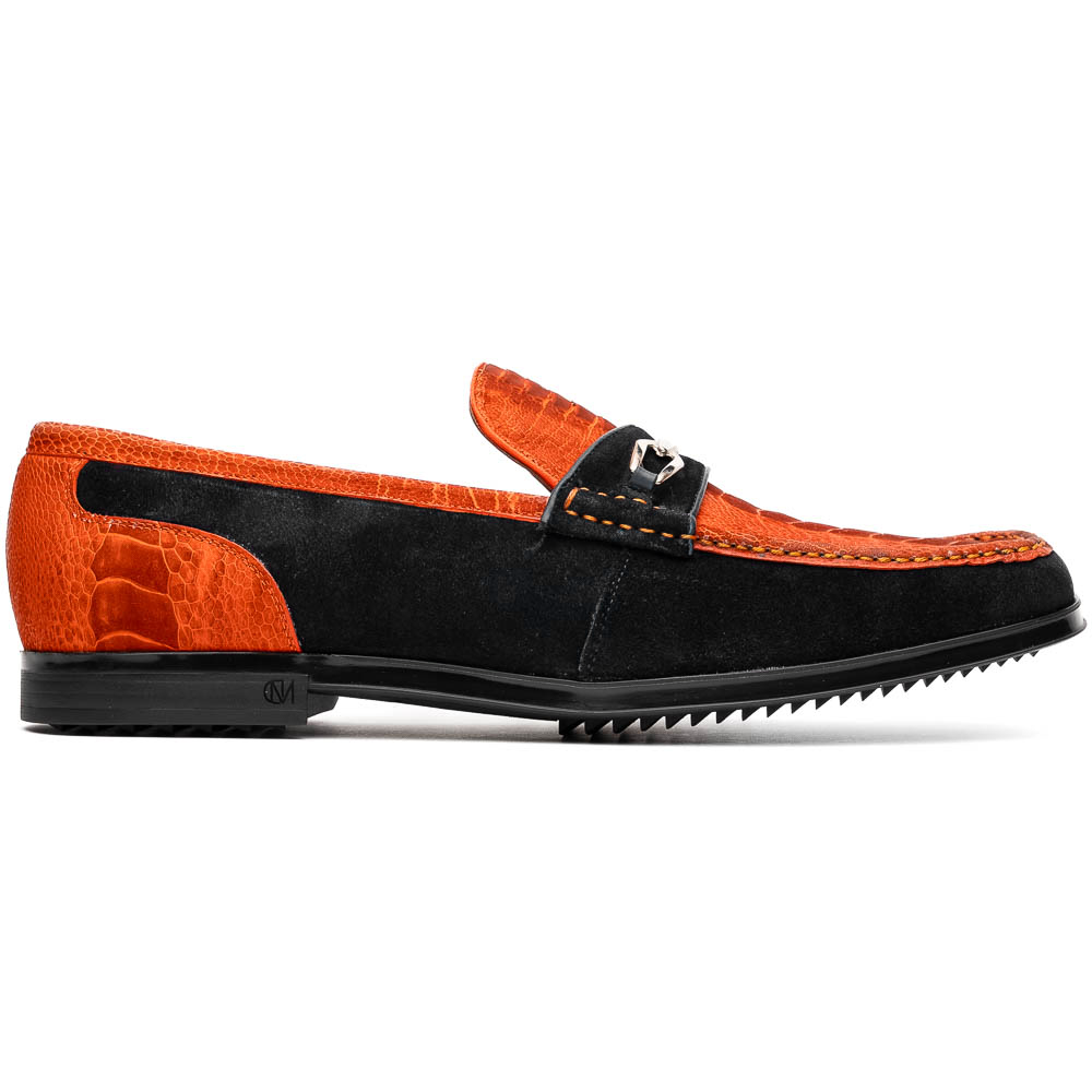 Marco Di Milano Orange-Black Hugo Sueded Ostrich Leg Bit Loafers - 8