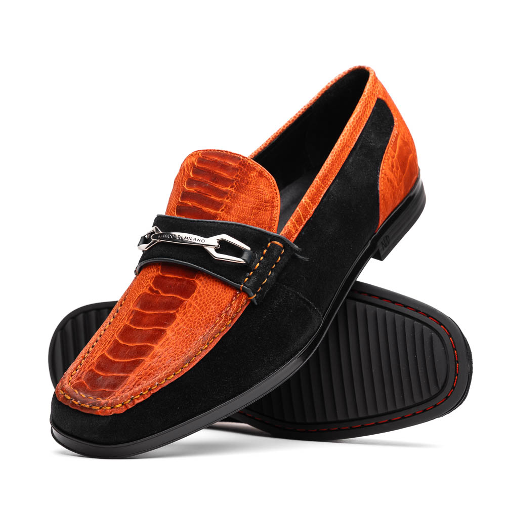 Marco Di Milano Orange-Black Hugo Sueded Ostrich Leg Bit Loafers - 8