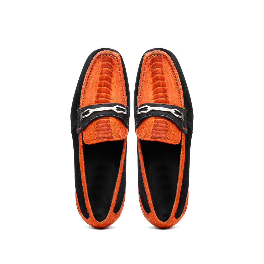 Marco Di Milano Orange-Black Hugo Sueded Ostrich Leg Bit Loafers - 8