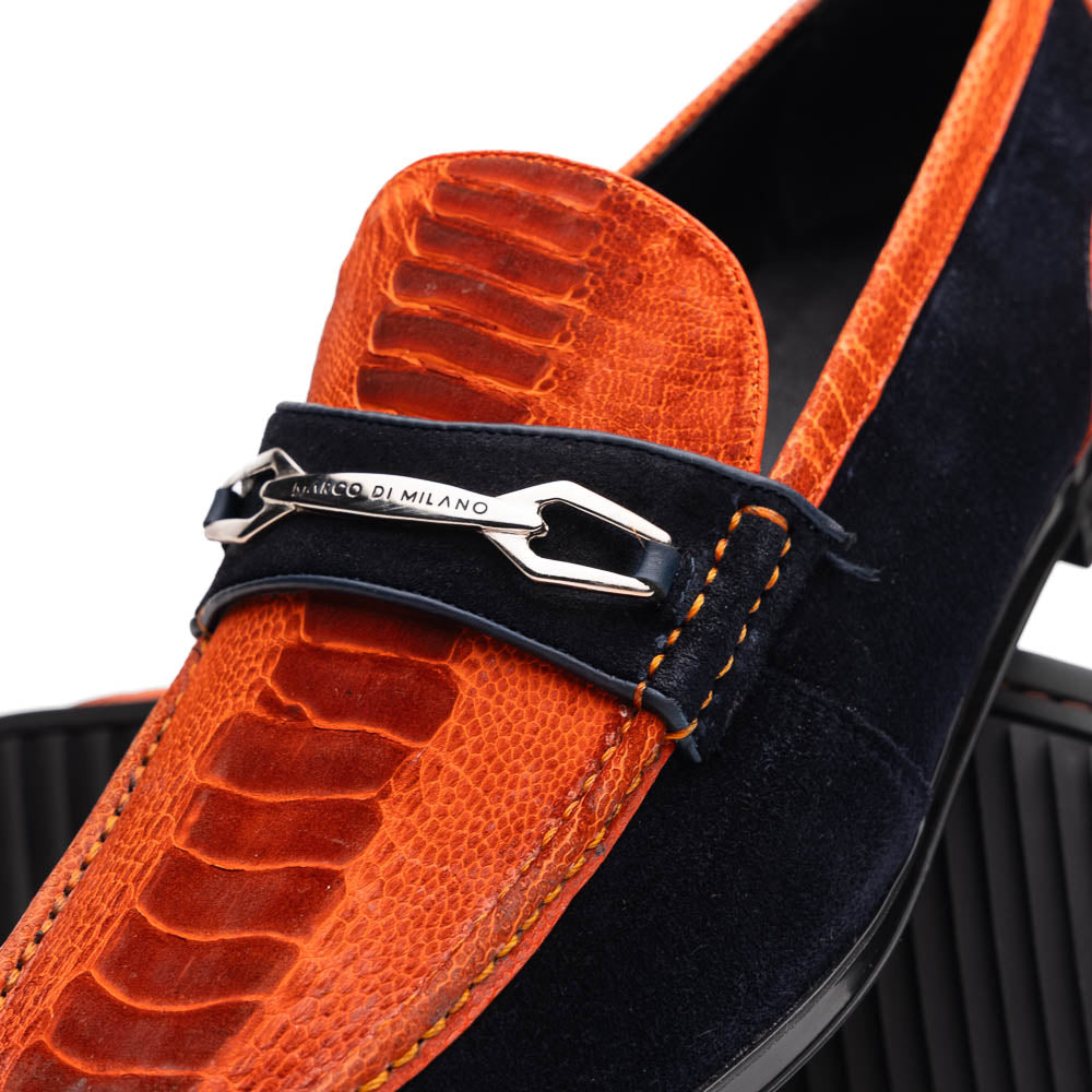 Marco Di Milano Orange-Navy Hugo Sueded Ostrich Leg Bit Loafers - 8