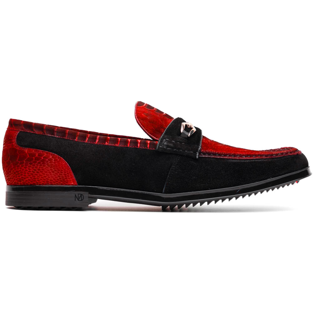 Marco Di Milano Red-Black Hugo Sueded Ostrich Leg Bit Loafers - 8