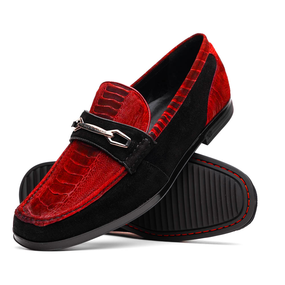 Marco Di Milano Red-Black Hugo Sueded Ostrich Leg Bit Loafers - 8