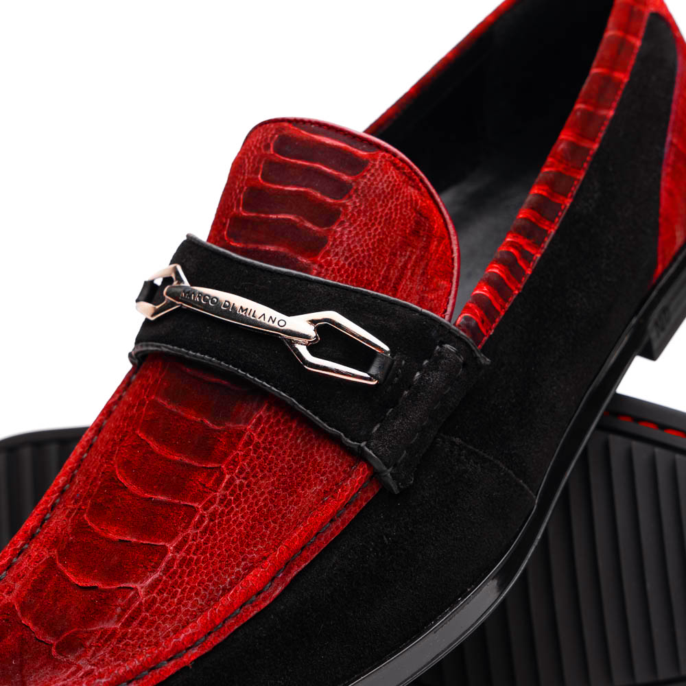 Marco Di Milano Red-Black Hugo Sueded Ostrich Leg Bit Loafers - 8