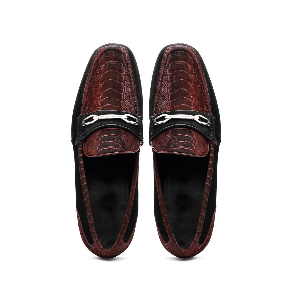 Marco Di Milano Wine-Black Hugo Sueded Ostrich Leg Bit Loafers - 8