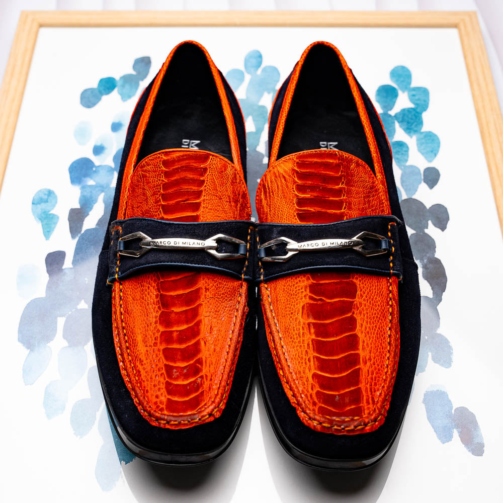 Marco Di Milano Hugo Orange Navy Leather Dress Shoe - 8 USA
