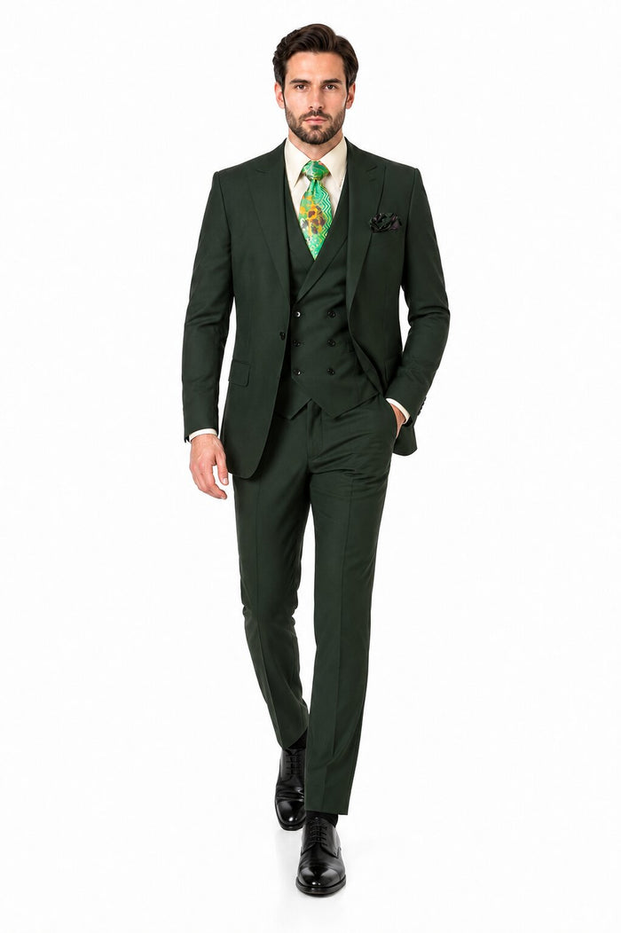 Rossi Man ELI RM117 Classic 3-Piece Mens Suit in Hunter Green