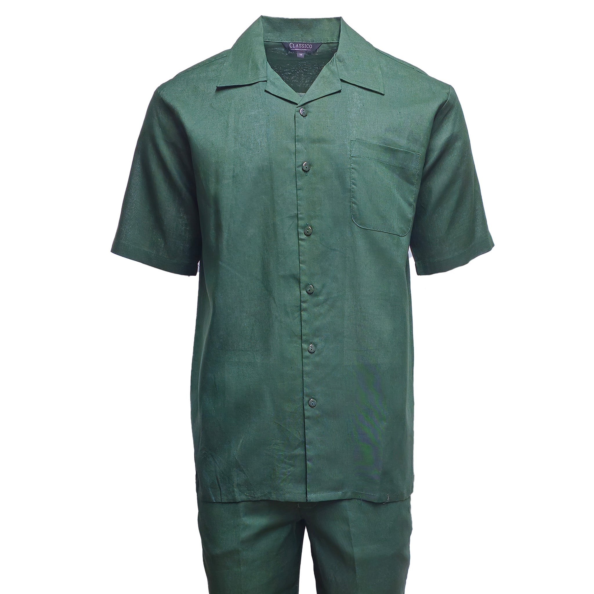 Mens Hunter Green Linen Shirt and Pants Casual Outfit Set - Small