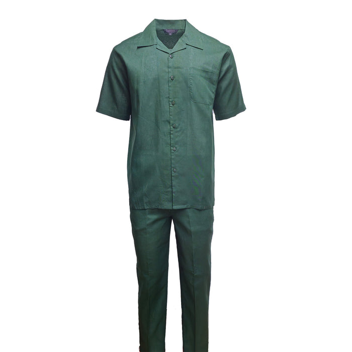 Mens Hunter Green Linen Shirt and Pants Casual Outfit Set