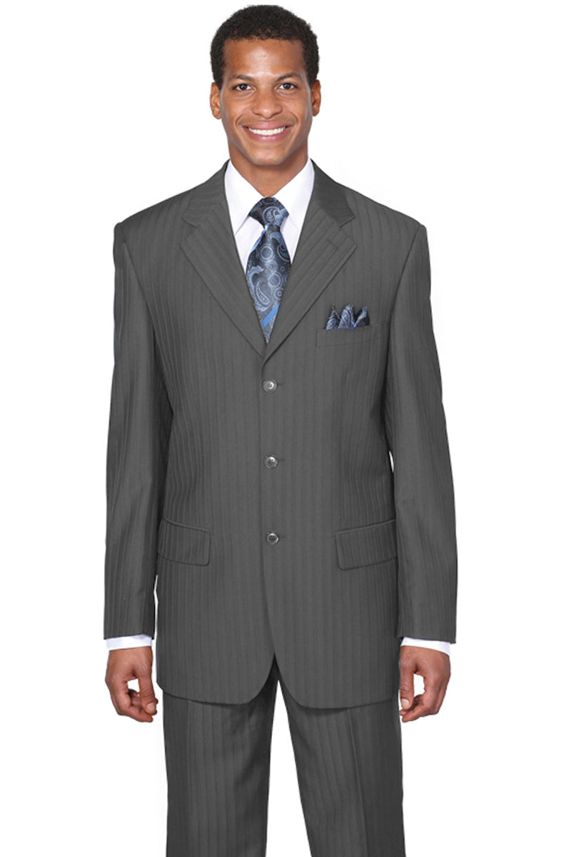 "Classic Fit Men's 3-Button Grey Pinstripe Suit - Timeless Elegance"