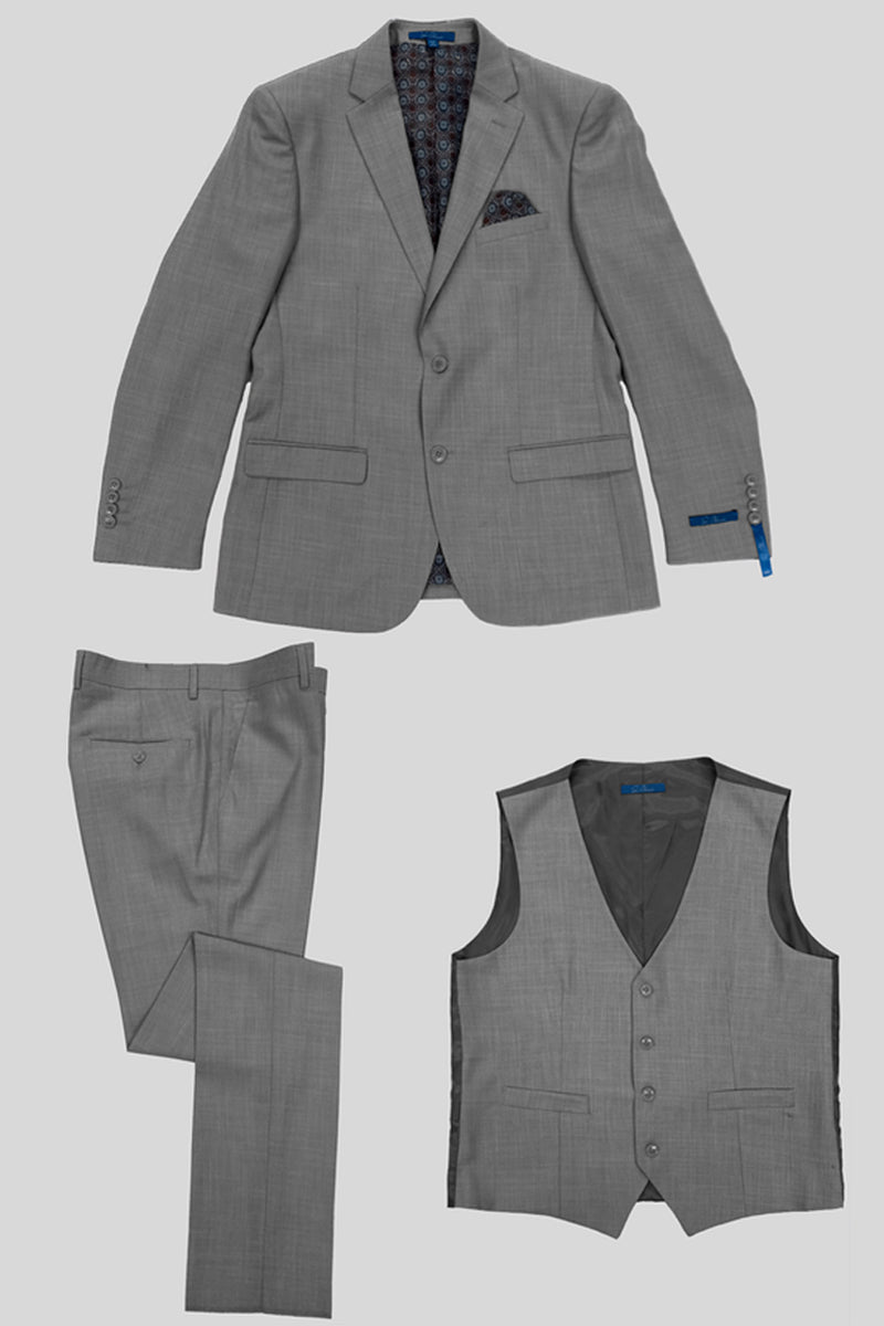 "Sharkskin Business & Wedding Suit - Men's Two Button Vested Hybrid Fit in Grey"