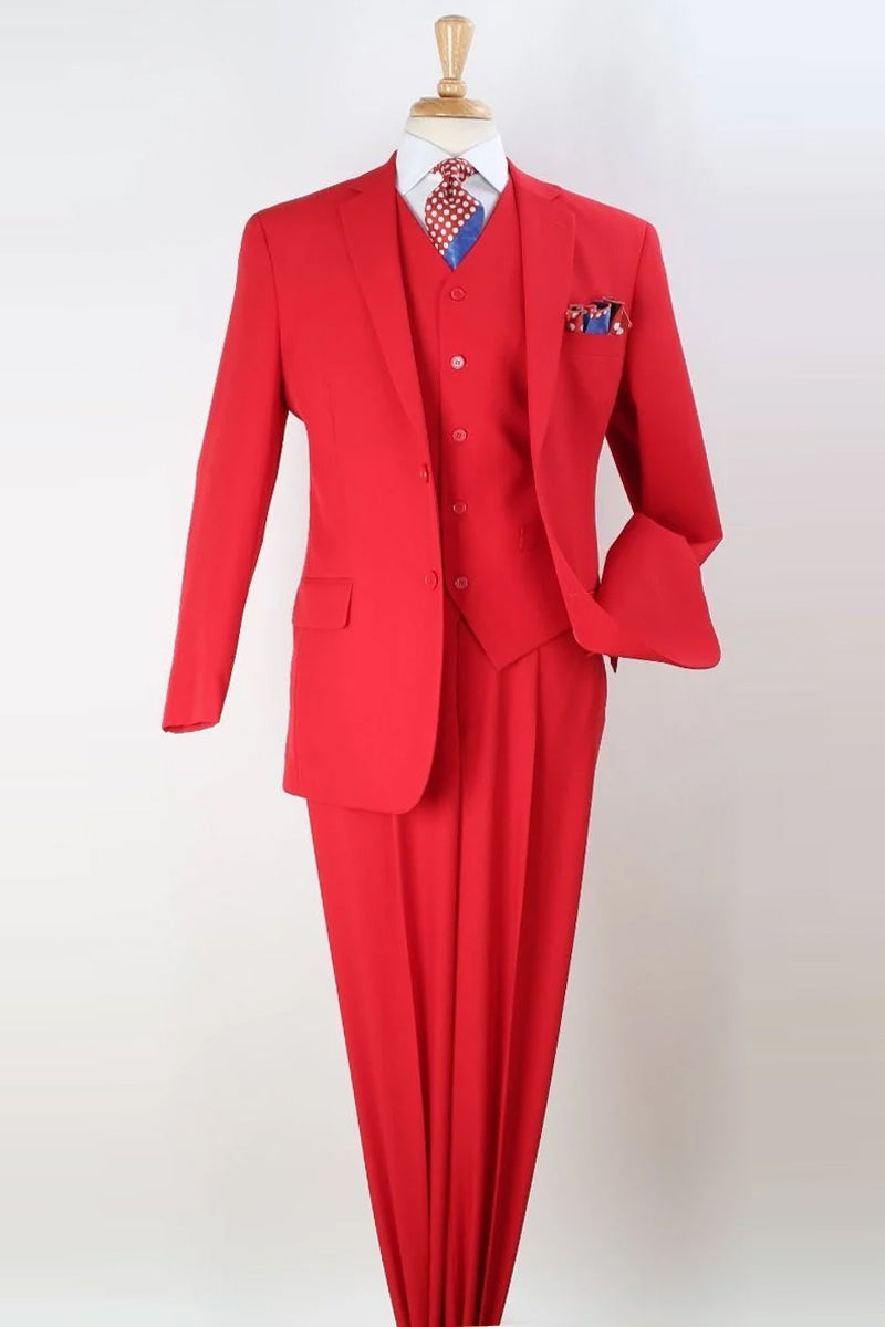 "Red Men's Classic Fit Two-Button Suit with Vest - Pleated Pants" - 34 Regular