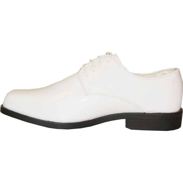 Bravo Mens Classic Plain Square Toe Shiny Patent Tuxedo Dress Shoe in White