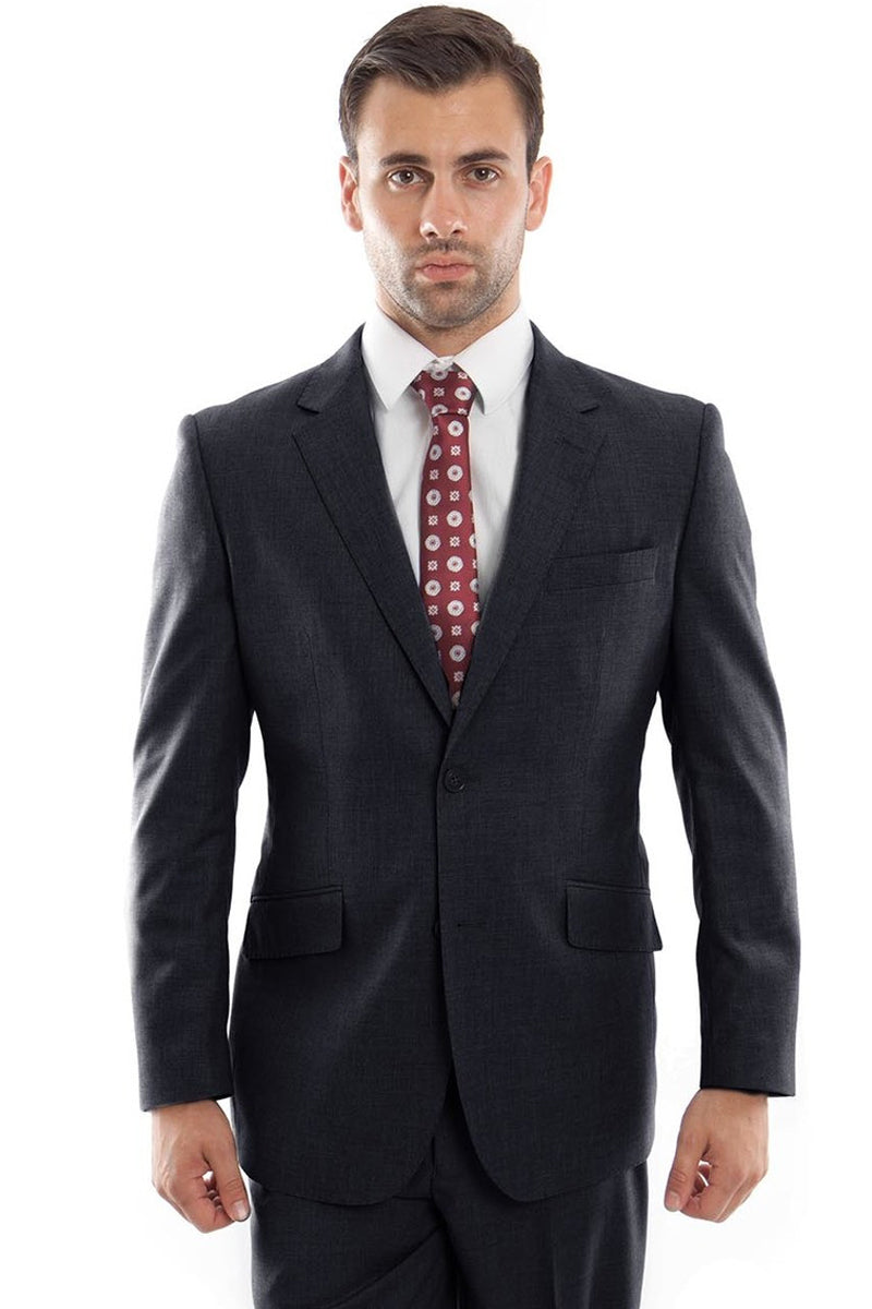 "Modern Fit Wool Suit for Men - Designer Two Button in Charcoal Grey"