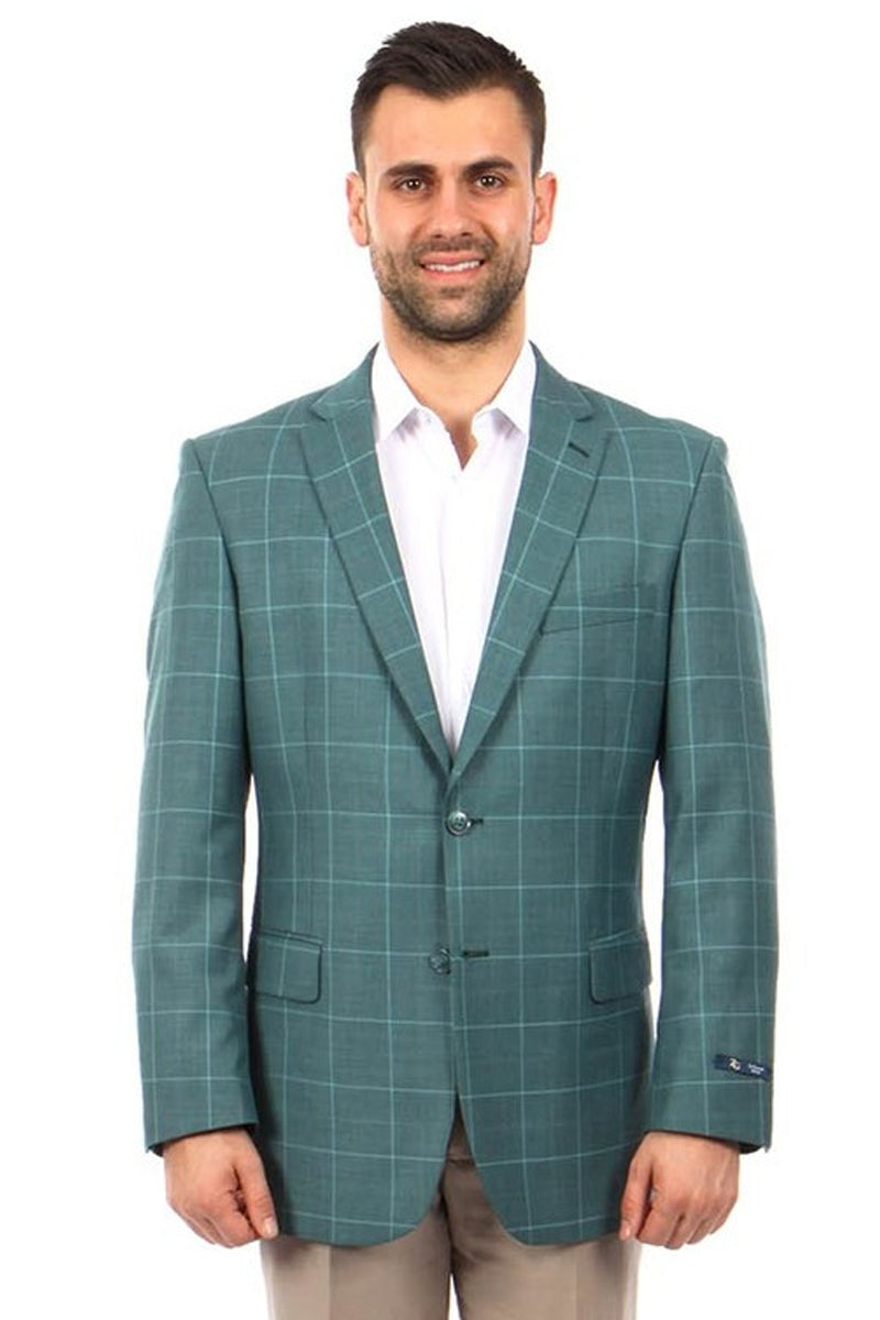 "Windowpane Plaid Sport Coat for Men - Summer Green Two Button"