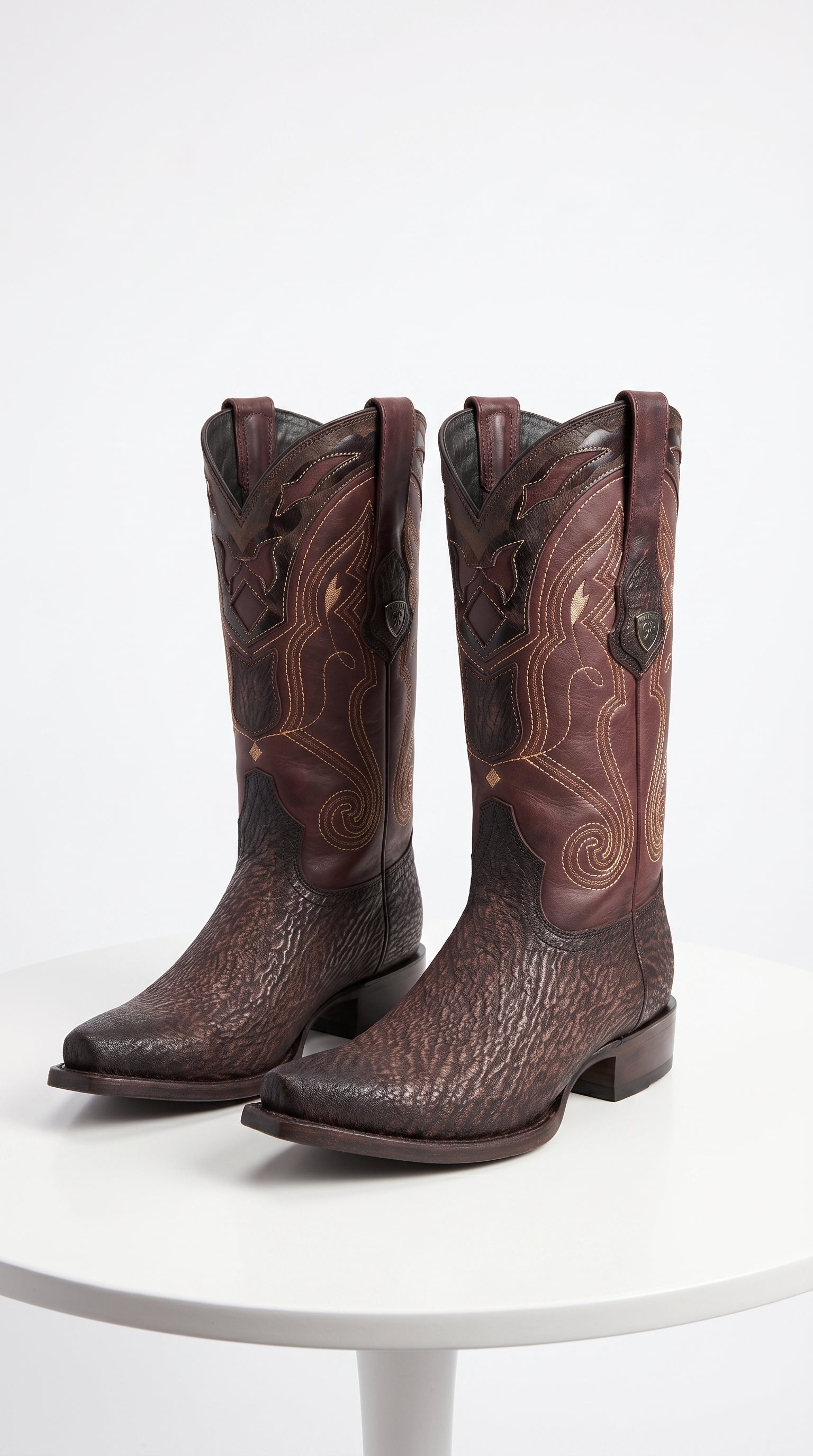 Men’s Shark Skin Cowboy Boots, Western Exotic Boots in Brown, Sand and Cognac