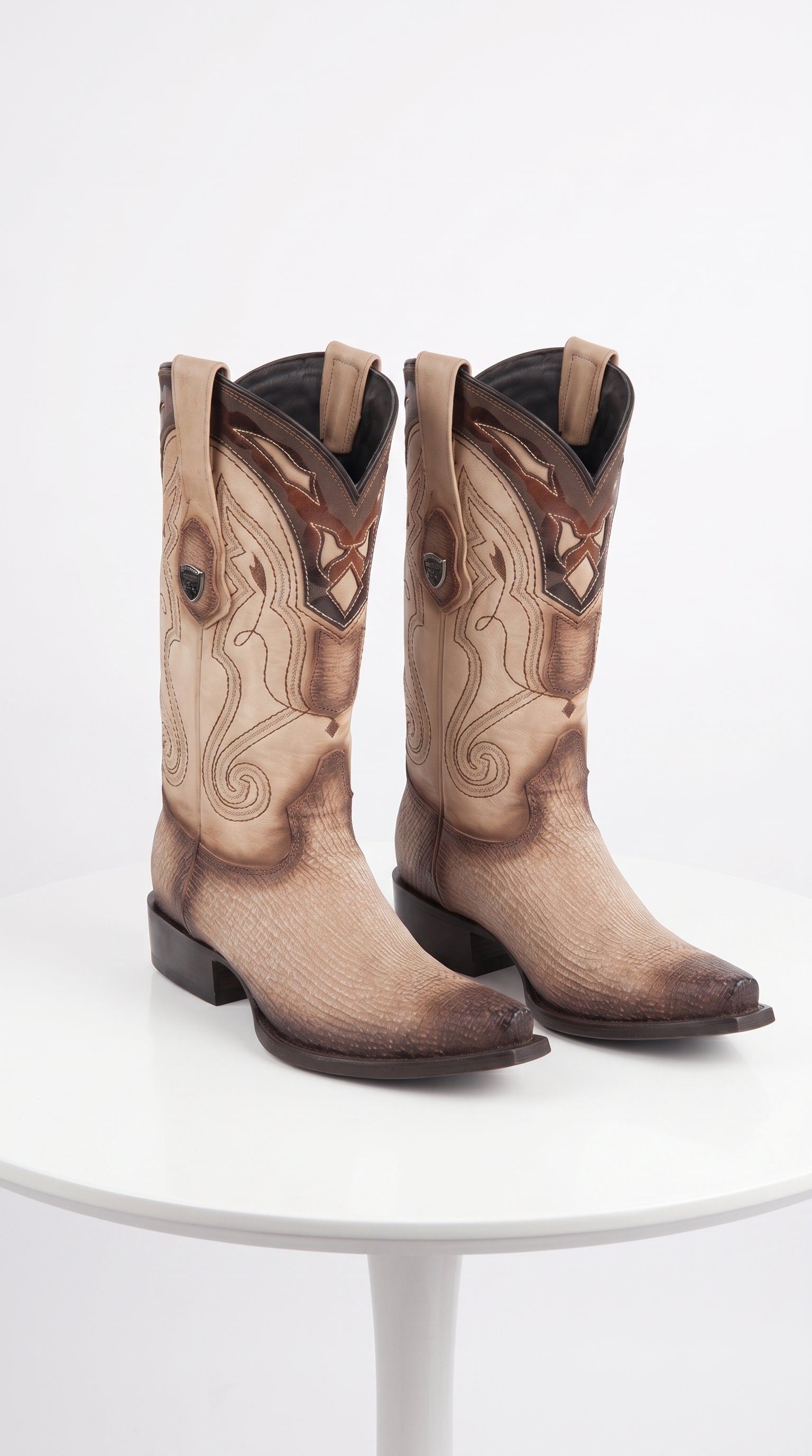 Men’s Shark Skin Cowboy Boots, Western Exotic Boots in Brown, Sand and Cognac - EE