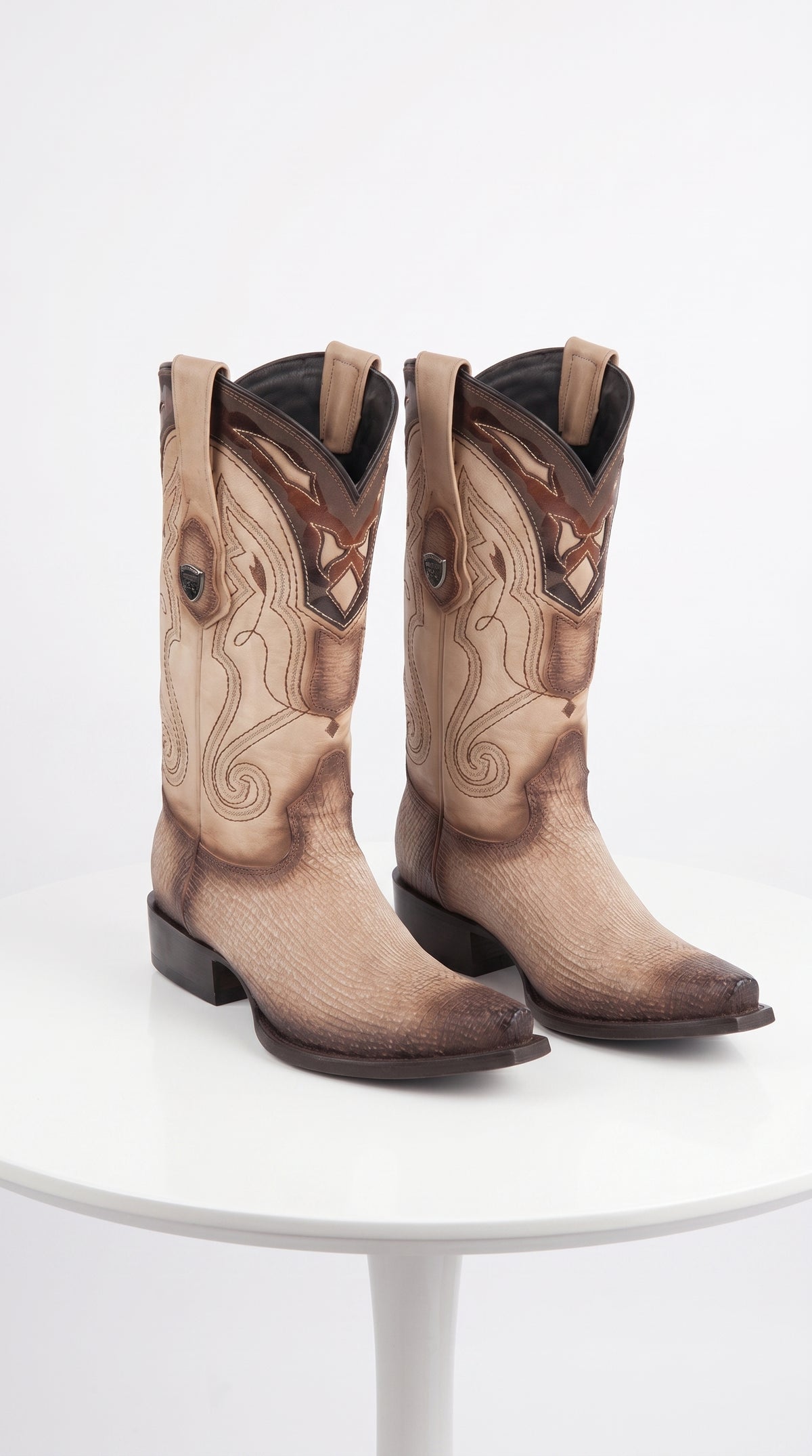 Men’s Shark Skin Cowboy Boots, Western Exotic Boots in Brown, Sand and Cognac